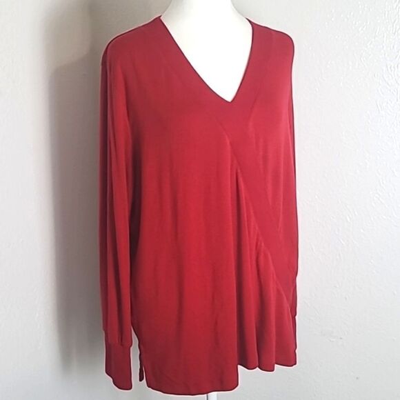 Land' End Red Longsleeve Sweater V-neckline Band Down the Side, Size 1X, 16W-18 - Picture 1 of 10